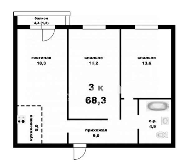 
  Продается 3-комн. квартира, 69.4 м², ЖК Родные берега
. Фото 1.