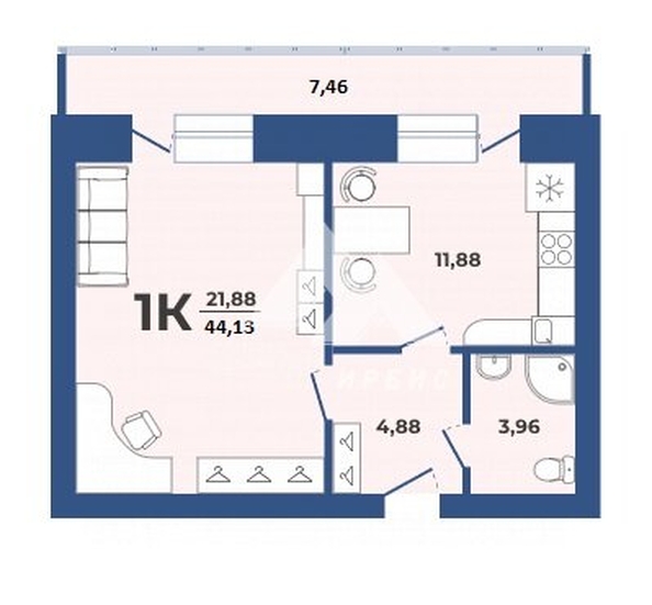 
  Продается 1-комн. квартира, 44.13 м², Партизанская/Циолковского ул, д. 21А
. Фото 2.