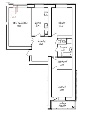 
  Продается 3-комн. квартира, 86.9 м², ЖК Парковый, блок-секция 1, 2
. Фото 5.