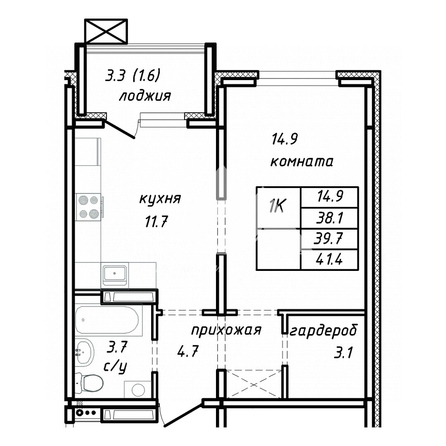 
  Продается 1-комн. квартира, 39.7 м²
. Фото 3.