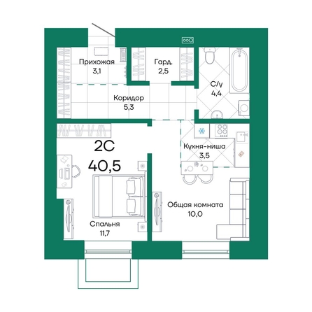 
  Продается 2-комн. квартира, 40.5 м², ЖК Широта, корпус 1
. Фото 1.