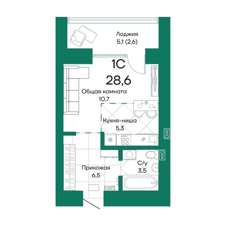 
  Продается студия, 28.6 м², ЖК Широта, корпус 2
. Фото 1.