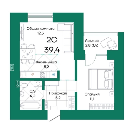 
  Продается 2-комн. квартира, 39.4 м², ЖК Широта, корпус 2
. Фото 1.