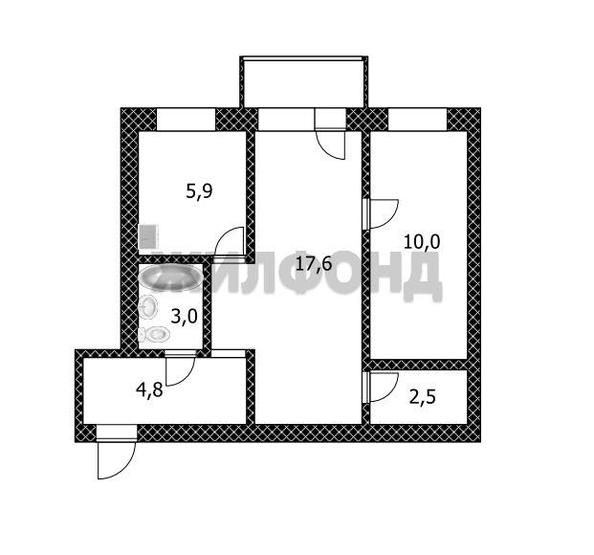 
  Продается 2-комн. квартира, 43.8 м², Чернышевского ул, д. 55
. Фото 13.