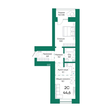 
  Продается 2-комн. квартира, 44.6 м², ЖК Широта, корпус 2
. Фото 1.