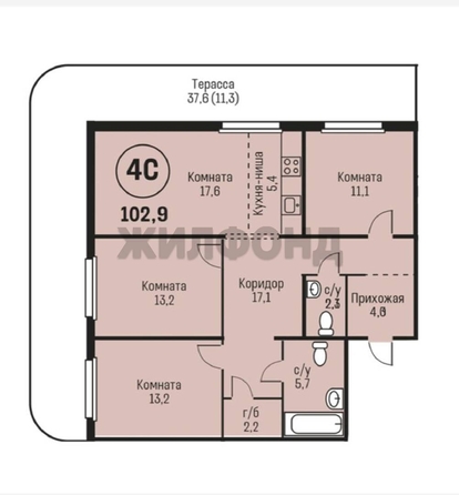 
  Продается 4-комн. квартира, 105 м², Сергея Семенова ул
. Фото 8.