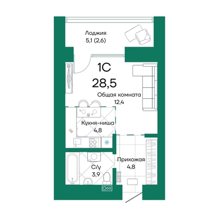 
  Продается студия 28.5 м², в ЖК Широта, корпус 2. Фото 1.