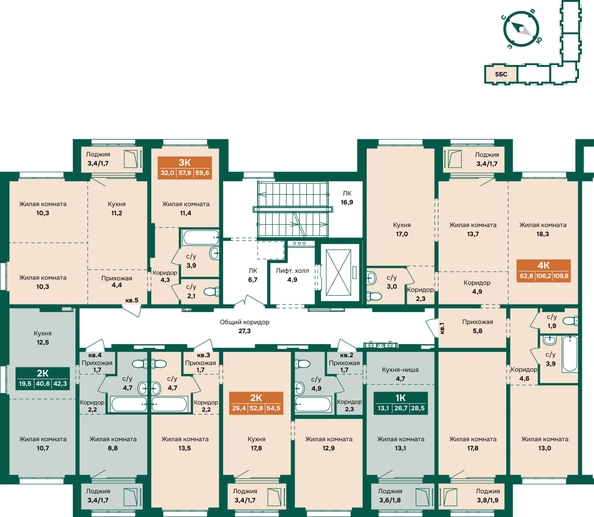 
  Продается 2-комн. квартира 54.5 м², в ЖК Камчатка, корпус 6/3. Фото 1.