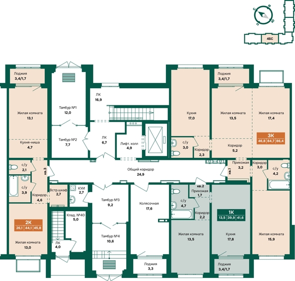 
  Продается 1-комн. квартира 41.6 м², в ЖК Камчатка, корпус 6/3. Фото 1.