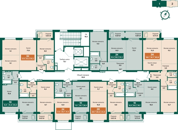
  Продается 2-комн. квартира 62.2 м², в ЖК Камчатка, корпус 5. Фото 1.
