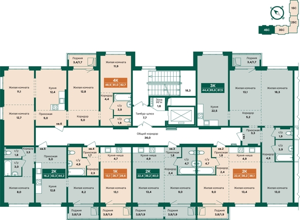 
  Продается 3-комн. квартира 87.5 м², в ЖК Камчатка, корпус 4. Фото 1.