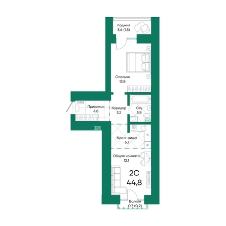
  Продается 2-комн. квартира 44.8 м², в ЖК Широта, корпус 2. Фото 1.