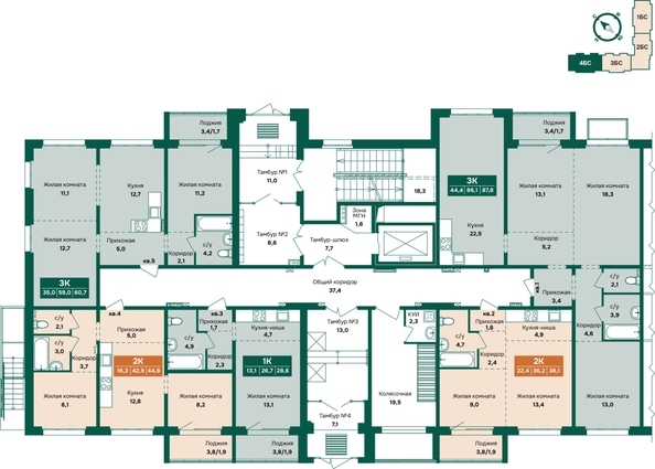 
  Продается 3-комн. квартира 87.8 м², в ЖК Камчатка, корпус 4. Фото 1.