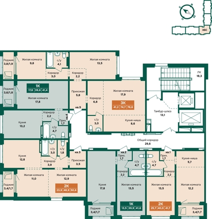
  Продается 3-комн. квартира 76.6 м², в ЖК Камчатка, корпус 6/3. Фото 1.