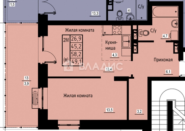 
  Продается 2-комн. квартира, 58.2 м², д. 4к1
. Фото 5.