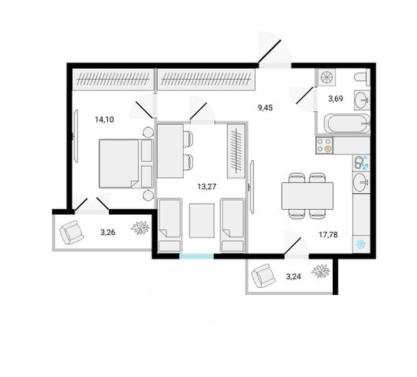 
  Продается 2-комн. квартира 60.48 м², в ЖК Ёлки, дом 3. Фото 1.