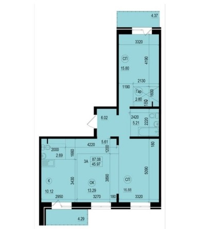 
   Продам 2-комнатную, 53 м², Взлетка, блок-секция 1

. Фото 9.