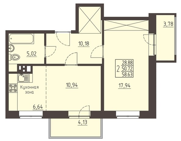
   Продам 2-комнатную, 58.63 м², Очаг, блок-секция 8

. Фото 1.