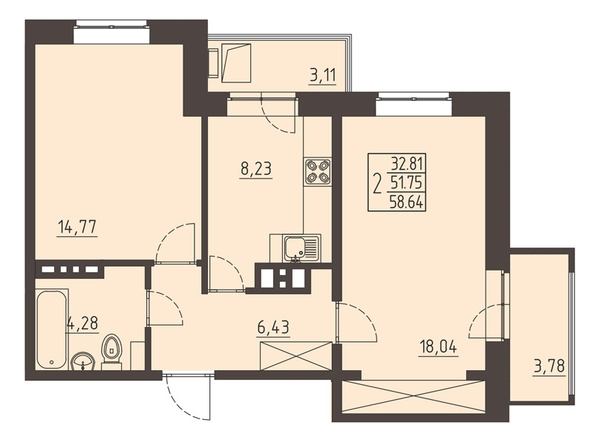 
   Продам 2-комнатную, 59.2 м², Очаг, блок-секция 7

. Фото 1.