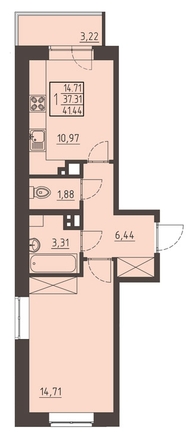 
   Продам 1-комнатную, 41.8 м², Очаг, блок-секция 8

. Фото 1.