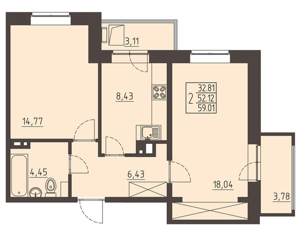 
   Продам 2-комнатную, 59.6 м², Очаг, блок-секция 7

. Фото 1.