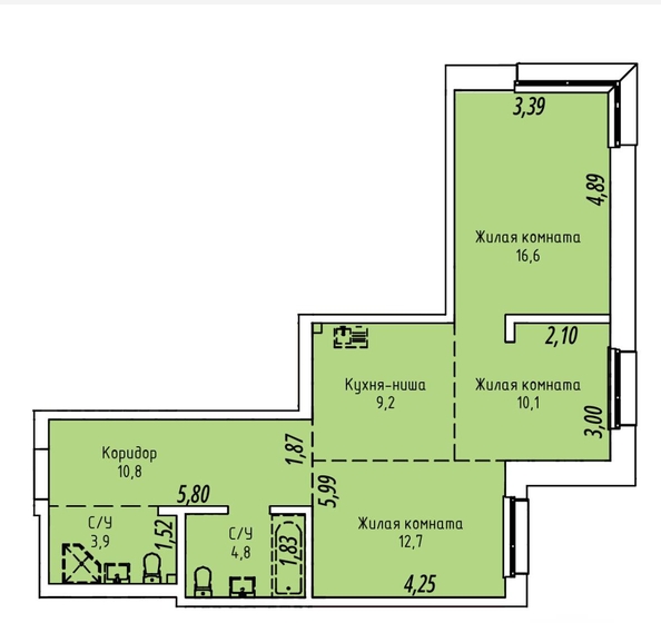 
  Продается 3-комн. квартира, 68 м², Култукская ул
. Фото 17.