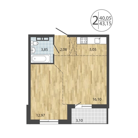 
  Продается 2-комн. квартира, 43.15 м², ЖК ЛЕРМОНТОВ ПАРК, дом 1
. Фото 5.
