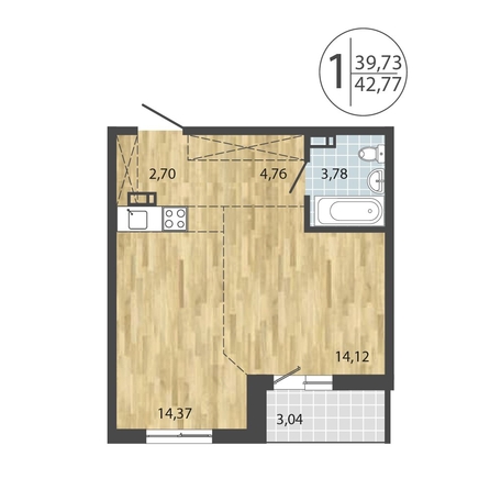 
  Продается 1-комн. квартира, 42.77 м², ЖК ЛЕРМОНТОВ ПАРК, дом 1
. Фото 11.