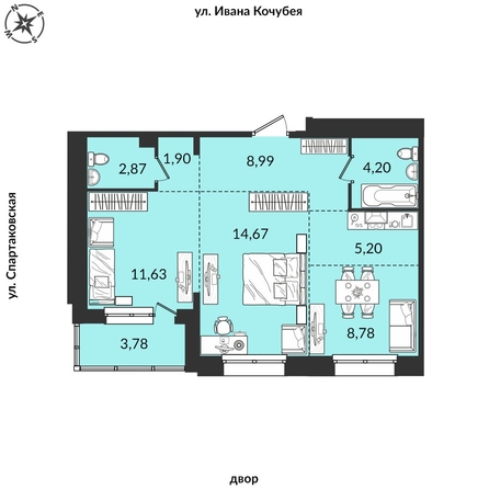
  Продается 3-комн. квартира, 57.98 м², ЖК Источник, дом 2
. Фото 1.