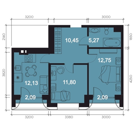 
  Продается 3-комн. квартира 56.58 м², в ЖК Клубный дом РиверАнг. Фото 1.