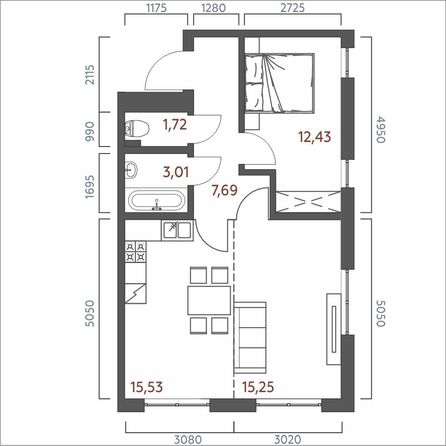 
  Продается 2-комн. квартира 55.63 м², в ЖК Салют. Фото 2.