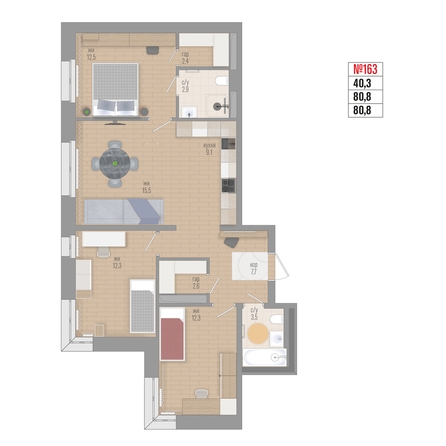 
  Продается 4-комн. квартира 80.8 м², в ЖК Квартал Стрижи, 3 очередь, дом 1. Фото 1.