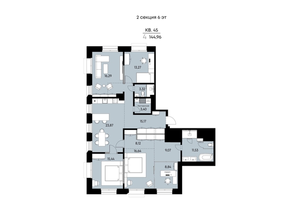 
  Продается 4-комн. квартира 144.96 м², в ЖК ВЕКТОР премиум-квартал, дом 1. Фото 1.