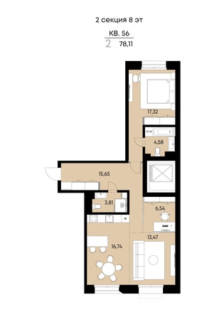 
  Продается 2-комн. квартира 78.11 м², в ЖК ВЕКТОР премиум-квартал, дом 1. Фото 1.