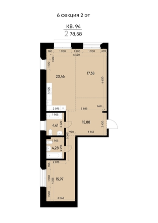 
  Продается 2-комн. квартира 78.58 м², в ЖК ВЕКТОР премиум-квартал, дом 2. Фото 2.