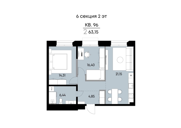 
  Продается 2-комн. квартира 63.15 м², в ЖК ВЕКТОР премиум-квартал, дом 2. Фото 1.