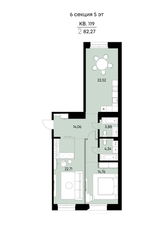 
  Продается 2-комн. квартира 82.27 м², в ЖК ВЕКТОР премиум-квартал, дом 2. Фото 1.