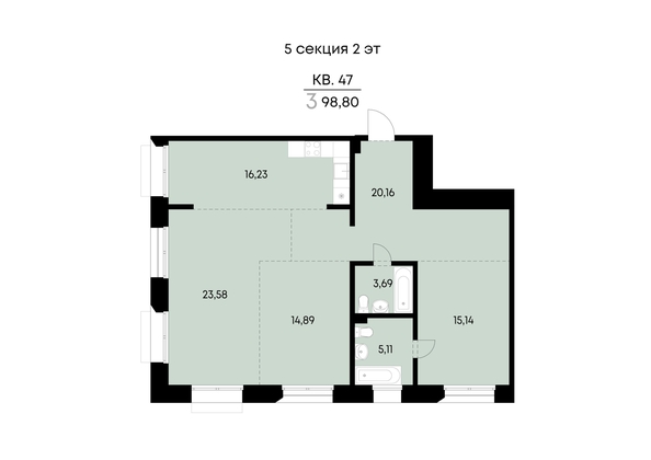 
  Продается 3-комн. квартира 98.8 м², в ЖК ВЕКТОР премиум-квартал, дом 2. Фото 2.