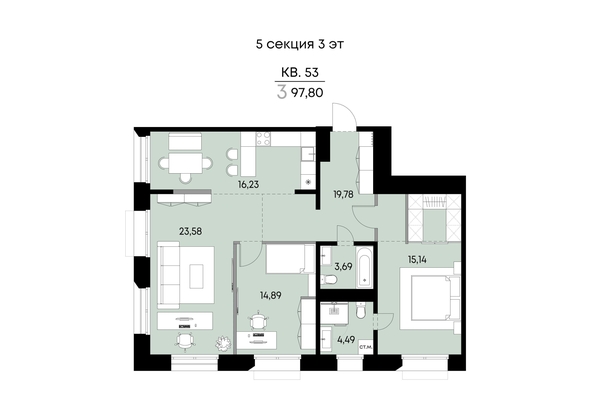 
  Продается 3-комн. квартира 97.8 м², в ЖК ВЕКТОР премиум-квартал, дом 2. Фото 1.