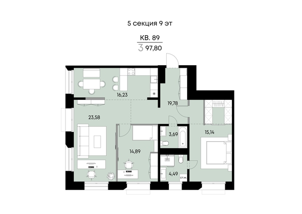
  Продается 3-комн. квартира 97.8 м², в ЖК ВЕКТОР премиум-квартал, дом 2. Фото 1.