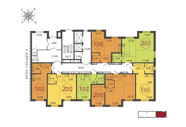 
  Продается 2-комн. квартира 55.93 м², в ЖК ЛЕРМОНТОВ ПАРК, дом 1. Фото 6.