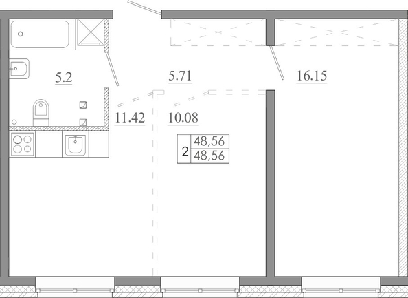 
  Продается 2-комн. квартира 48.56 м², в ЖК Мега, дом 7. Фото 1.
