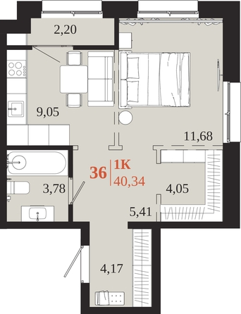 
  Продается 1-комн. квартира 40.34 м², в ЖК 1661. Фото 1.