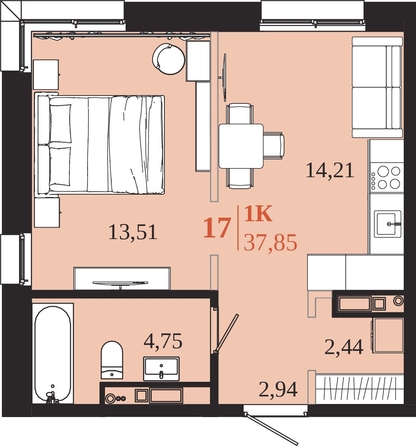 
  Продается 1-комн. квартира 37.85 м², в ЖК 1661. Фото 1.