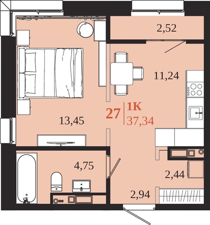 
  Продается 1-комн. квартира 37.34 м², в ЖК 1661. Фото 1.