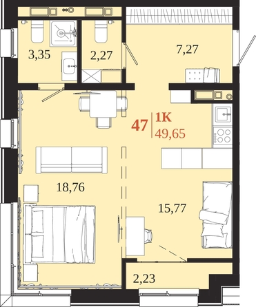 
  Продается 1-комн. квартира 49.65 м², в ЖК 1661. Фото 1.