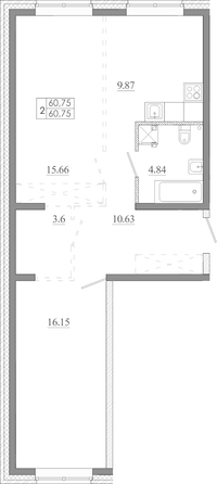 
  Продается 2-комн. квартира 60.75 м², в ЖК Мега, дом 5. Фото 1.