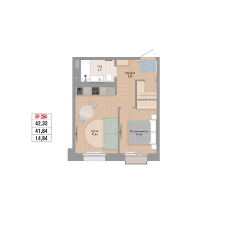 
  Продается 1-комн. квартира 42.33 м², в ЖК Стрижи Сити, блок-секции 6,7. Фото 1.