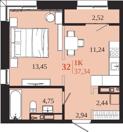 
  Продается 1-комн. квартира 37.34 м², в ЖК 1661. Фото 1.