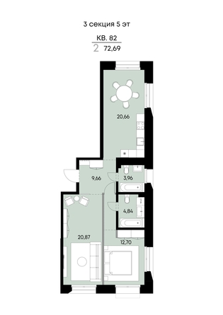 
  Продается 2-комн. квартира 72.69 м², в ЖК ВЕКТОР премиум-квартал, дом 1. Фото 1.